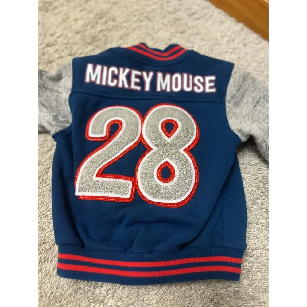 Disney Mickey Mouse Kids Varsity Jacket Snap Front Blue Gray Size 2T Toddler
